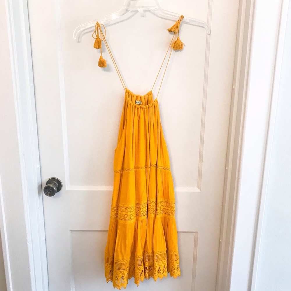 Mustard crochet detail dress